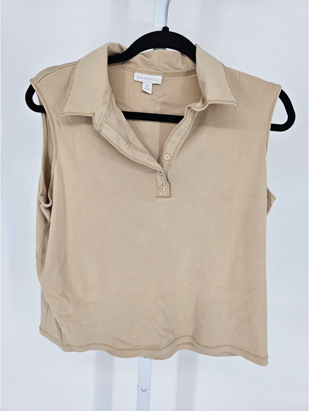 Vtg Charter Club Womens Sz XL Sleeveless Polo Shirt Light Tan Beige